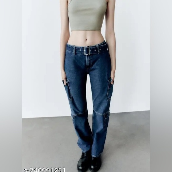 ZARA Cargo Straight Leg Jeans Size 4 - Picture 2 of 6